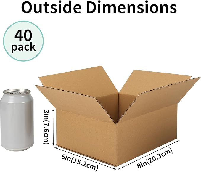 CRUGLA 40 Packs 8x6x3 Shipping Boxes for Small Business, Corrugated Cardboard Boxes Bulk for Shipping Packing Mailing