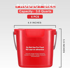 Roshtia 6 Pcs 3 Quart Cleaning Bucket Small Sanitizing Square Bucket Detergent Pail for Home Commercial Restaurant Kitchen Office School (Red)