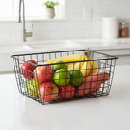 Metal Black Large Wire Basket Food Storage Organizer,pantry organizers and storage for Organizing Kitchen Cabinets potato onion, 2 Pack