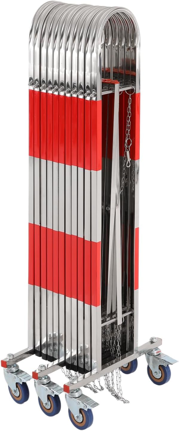 Expandable Metal Barricade, Safety Barrier with Casters 1.1x5M Portable Mobile Gate Stainless Steel Fence for Garage Construction Site Traffic Control (Red)