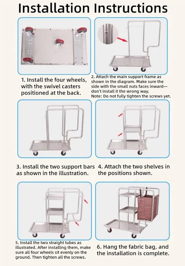 Commercial 3-Shelf Janitorial Cart, Stainless Steel Cleaning Supplies Organizer, Cleaning Cart on Wheels, for School, Hotel, Apartment & More