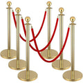 6Pack Stanchions and Velvet Ropes, 5 ft Red Velvet Rope and Poles, Red Carpet Ropes and Poles Set, Gold Stainless Steel Stanchion Posts Red Carpet Runner Poles for Party Supplies