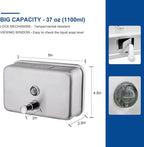 Commercial Wall Mount Stainless Steel Soap Dispenser, Rust-Proof Lining Liquid Hand Sanitizer Dispenser Bathroom 1100 ml / 37 oz. (Horizontal)