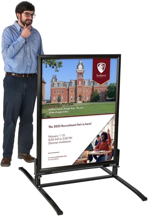 Displays2go 30 x 40 Inch Sidewalk Sign, Waterproof, Snap Frame, Spring Base, 2 Sided, Black (OWS3040B)