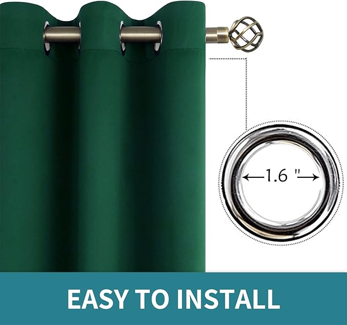 BGment Blackout Curtains for Bedroom - Grommet Thermal Insulated Room Darkening Drapes for Living Room, Set of 2 Panels (38 x 45 Inch, Emerald Green)