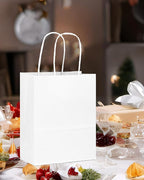 qiqee 100-Packs White Paper Gift Bags with Handles Assorted Sizes(33pcs Large 13", 33pcs Medium 11", 34pcs Small 8")
