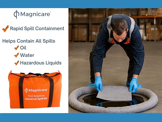 Universal Spill Kit OSHA Approved| 2 Pack - Biohazard Clean up Kit for Oil, Water & Chemicals | Absorbent Pads, Socks, PPE, Biohazard Bags in Bright Orange Duffel Bag - 2 Pack