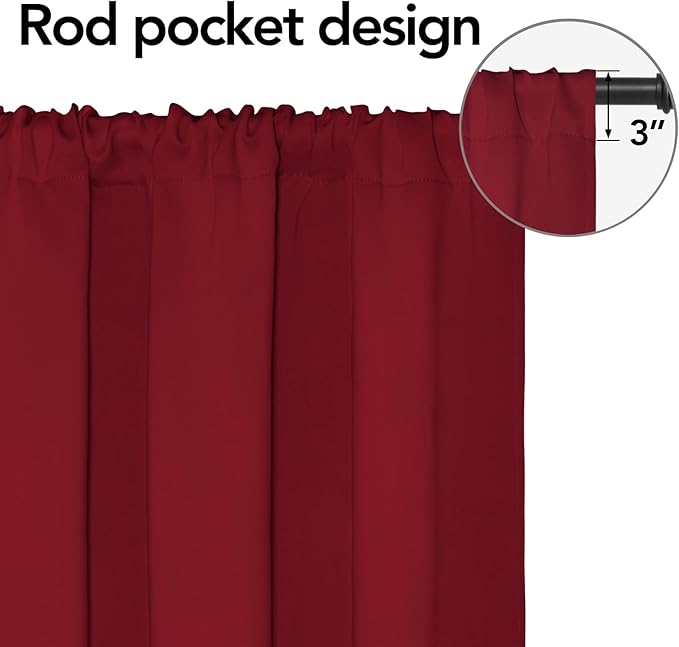 Easy-Going Rod Pocket Blackout Curtains for Bedroom, Room Darkening Window Curtains for Living Room, Thermal Insulated Noise Reduction Solid Window Drapes, 2 Panels(42x54 in, Christmas Red)