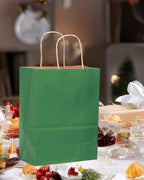 qiqee 100PCS Gift Bag with Handles Bulk Kraft Deep Green Paper Bags Assorted Sizes(33pcs Large 13",33pcs Medium 11",34pcs Small 8")