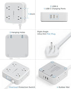 TESSAN 10 Ft Surge Protector Power Strip, 3 USB(1 USB C) 8 Outlets, Flat Plug Extension Cord with Multiple Outlets, 900J Protection, Desk Charging Station for Home, Dorm Room Essentials, Grey