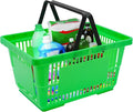 12 Pack Commercial Shopping Baskets - 28L Black/Yellow/Green Nesting Stackable Bins with Invisible Handle for Retail, Supermarket, Warehouse Durable Store Basket (Green)