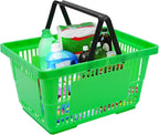 12 Pack Commercial Shopping Baskets - 28L Black/Yellow/Green Nesting Stackable Bins with Invisible Handle for Retail, Supermarket, Warehouse Durable Store Basket (Green)