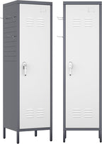 Aobabo Metal Locker, 54" H Metal Storage Locker for Employees, Lockable 1 Door with Towel Rack and 2 Side Pegboards with Hooks for Home School Office Gym, Assembly Required (Gray White)
