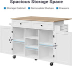 Kitchen Island on Wheels, Rolling Kitchen Island with Drop Leaf and 2 Drawers, Mobile Kitchen Cart Table Storage Cabinet with Tower Rack and Spice Rack for Dining Room, Kitchen, White