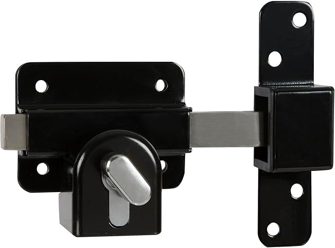 GateMate Long Throw Gate Lock 1490146, Euro Profile Keyed Alike Lock for Sheds & Gates, Keyed Outside with Thumb Turn Inside, 316 Stainless Steel, for Wooden Gates & Doors Up to 2” (50mm), 5 Keys