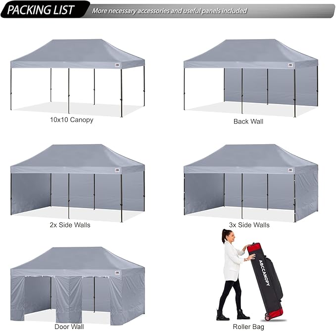 ABCCANOPY Heavy Duty Easy Pop up Canopy Tent with Sidewalls 10x20, Gray