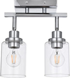 2-Light Track Lighting Kit Ceiling Kitchen Track Lighting Fixtures Chrome Bathroom Vanity Wall Lights with Clear Glass Multi-Directional Rotating Tracking Light Heads Spotlight for Accent Shop