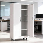 VINGLI Rolling Metal Storage Cabinet with Adjustable Shelves, 71'' Tall Garage Storage Cabinet with Wheels, Locking Tool Cabinets for Home Office Garage Gym School (White)