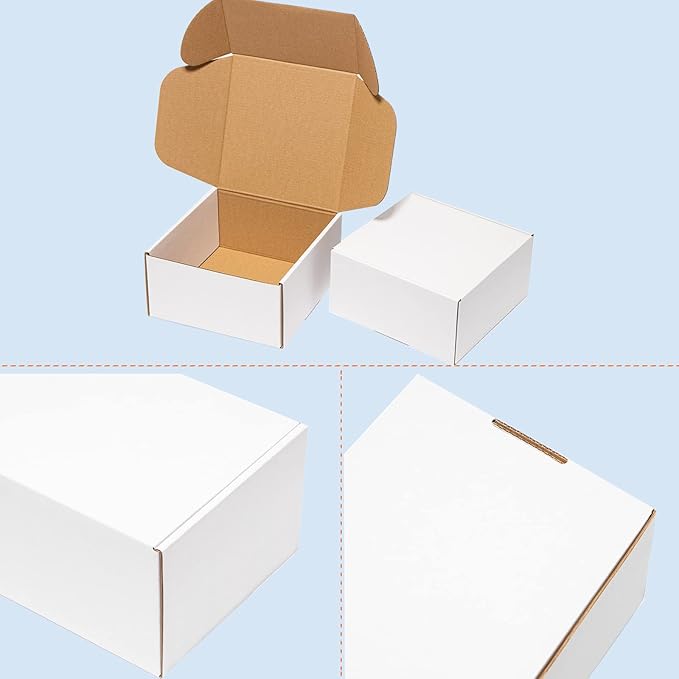 8x8x4" Shipping Boxes 25 Pack White Corrugated Cardboard Mailing Boxes for Small Business - Literature Mailer Packaging Supplies