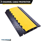 Kable Kontrol Atlas Heavy Duty Cable Protector Ramp - 3 Channel - 1 Pc - 36” Long Black & Yellow – 44000 Lbs Capacity - Rubber Speed Bump Wire Protector Cord Cover – CP9986