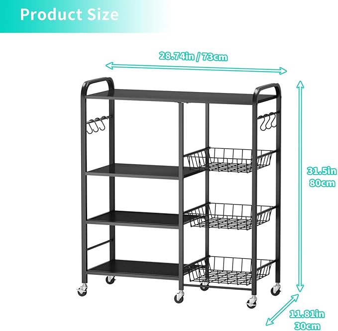 HapiRm Rolling Kitchen Microwave Cart - 4 Tier Microwave Table Stand with Pull-Out Baskets, Coffee Bar Baker's Rack with Wheels Rolling Storage Cart Organizer Shelf for Living Room Office, Balcony