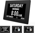 JALL 【2024 New】 Digital Calendar Dementia Day Clock, 7 Inch Large Screen Display, with Multiple Alarms, AM & PM Display, for Impaired Vision People, Age Seniors, for Desk, Wall Mounted