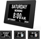 JALL 【2024 New】 Digital Calendar Dementia Day Clock, 7 Inch Large Screen Display, with Multiple Alarms, AM & PM Display, for Impaired Vision People, Age Seniors, for Desk, Wall Mounted