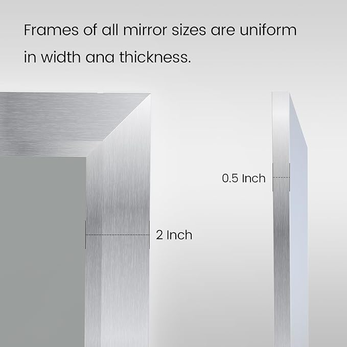 Amorho 24x32 Inch Bathroom Mirror Silver, Thick Metal Framed Wall Mirrors for Over Sink, Brushed Nickel Mirror Perfect for Bedroom, Living Room, Entryway, Rectangle (Horizontal/Vertical).