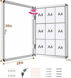 Mifuro 38"x28" Enclosed Bulletin Board, Lockable Weather-Resistant Aluminum Cork Noticeboard for School & Office, Silver Frame w/Grey Flet