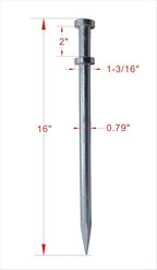 Double Head Tent Stakes - Heavy Duty 1045 Steel Heat-Treated Ground Spikes, Forged Geometric Sharp Tips for Stronger Hold, 0.79”(20mm) Diameter, 4-Pack (16 in)
