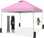 CROWN SHADES Adjustable Height on The Fly, 10x10 Pop Up Canopy - Beach Tent with One Push Setup - Easy Outdoor Sun Shade for Events, Parties, Camping - Outside Shade with STO-N-Go Bag, Pink
