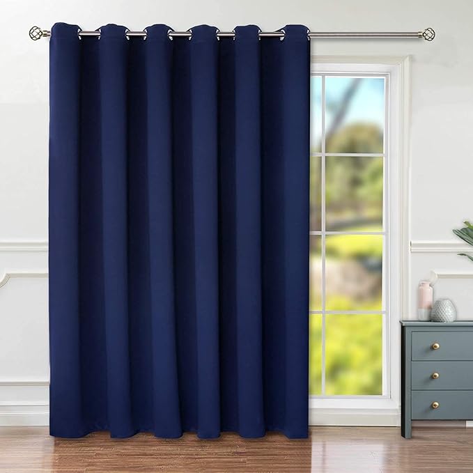 BGment Room Darkening Curtain for Sliding Door, Wide Blackout Room Divider Curtain for Living Room 96 Inch Length, Thermal Privacy Soundproof Window Drape 1 Panel, Navy, 120 Wide