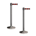 CCW Set of 2 Retractable Belt Barriers Stanchion, Polished Stainless Steel Post, RBB-100 (11 Foot Belt, Black and Red Diagonal Belt)