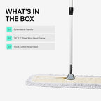 Commercial Dust Mop – 24 Inch Floor Sweeper for Hardwood, Reusable Cotton Mop Head, Extendable Handle, Dry Mop for Floor Cleaning & Janitorial Supplies