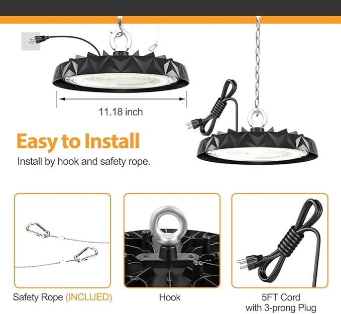 4-Pack 150W LED High Bay Lights 19500LM,Industrial Warehouse Shop Factory Light Fixture,6000K Daylight White,AC100-277V