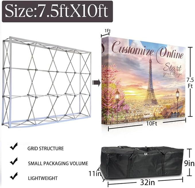 Customize Trade Show Fabric Pop Up Display Tension Fabric Banner Portable Aluminum Display Store Sign Holders Booth Holder Print and Frame Set 10×7.5 FT