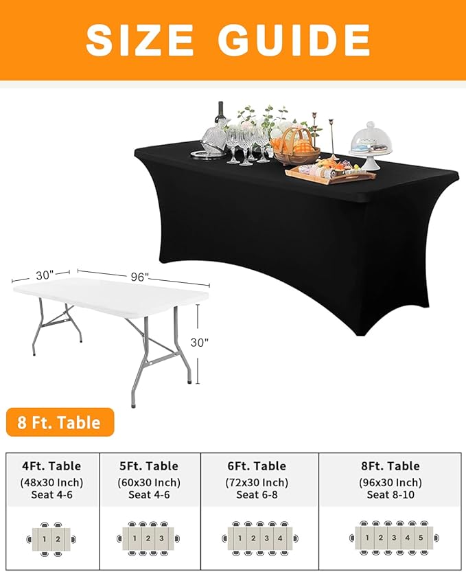 Spandex Table Cover 2 Pack 8FT Black Fitted Tablecloths,Washable Wrinkle Resistant Stretch Table Cloth Rectangle for Vendor Booth Display Items,Party Supplies for Adults,Wedding Decorations,Banquet