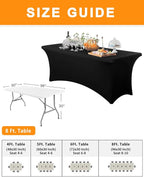 Spandex Table Cover 2 Pack 8FT Black Fitted Tablecloths,Washable Wrinkle Resistant Stretch Table Cloth Rectangle for Vendor Booth Display Items,Party Supplies for Adults,Wedding Decorations,Banquet