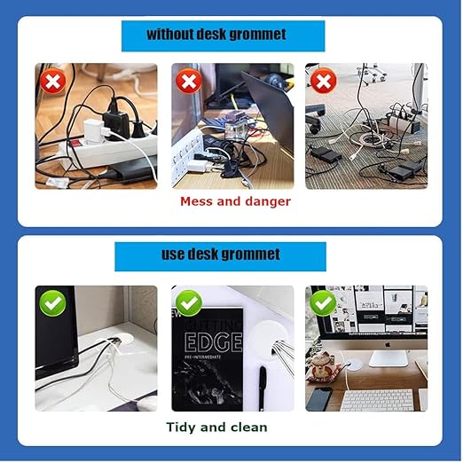 TuTuYa 8PCS Desk Grommet, Desk Grommet 1-1/2 Inch (38mm) Desk Cable Grommet Desk Cable Hole Covers with Hole Saw, Ideal Solution for Office and Home Table Cable (Black,1-1/2 Inch)