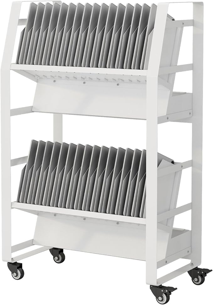 32-Device Mobile Charging Storage Cart with Lockable Wheels, 2 Power Strips, Charging Station with Removable Dividers & Cable Management for Laptops, Tablets, iPads, Chromebook for Classroom
