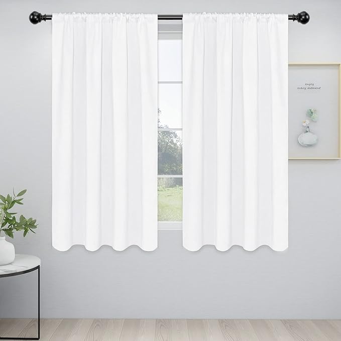 Easy-Going Rod Pocket Blackout Curtains for Bedroom, Room Darkening Window Curtains for Living Room, Thermal Insulated Noise Reduction Solid Window Drapes, 2 Panels(42x63 in, White)