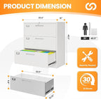 3 Drawer File Cabinets for Home Office, Metal Filing Cabinet with Lock, White Locking File Caninet Three Drawer, Office Storage Caninets Steel Cabnet for Letter/Legal/A4/F4-Assembly Required
