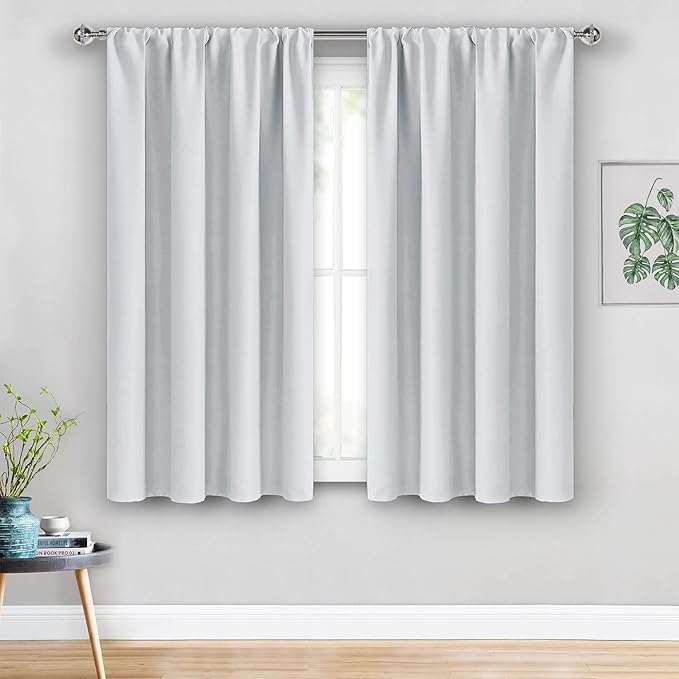 JIUZHEN Window Curtains Panels - Thermal Insulated Room Darkening Noise Reducing, 52 x 54 Inch Length Curtains for Bedroom Dining Room Kitchen, Set of 2 Panels with Tiebacks,Greyish White
