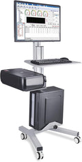 Yescom Mobile Computer Cart Rolling PC Stand Desk Workstation on Wheels with Monitor Mount Adjustable Keyboard Tray CPU Printer Holder for Hospital Clinic School Office Silver