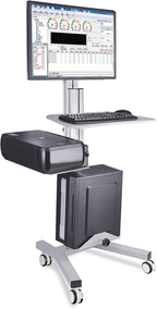 Yescom Mobile Computer Cart Rolling PC Stand Desk Workstation on Wheels with Monitor Mount Adjustable Keyboard Tray CPU Printer Holder for Hospital Clinic School Office Silver