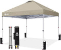 CROWN SHADES 10x10 Pop Up Canopy, Patented Center Lock One Push Tent Canopy, Newly Designed Storage Bag, 8 Stakes, 4 Ropes, Beige