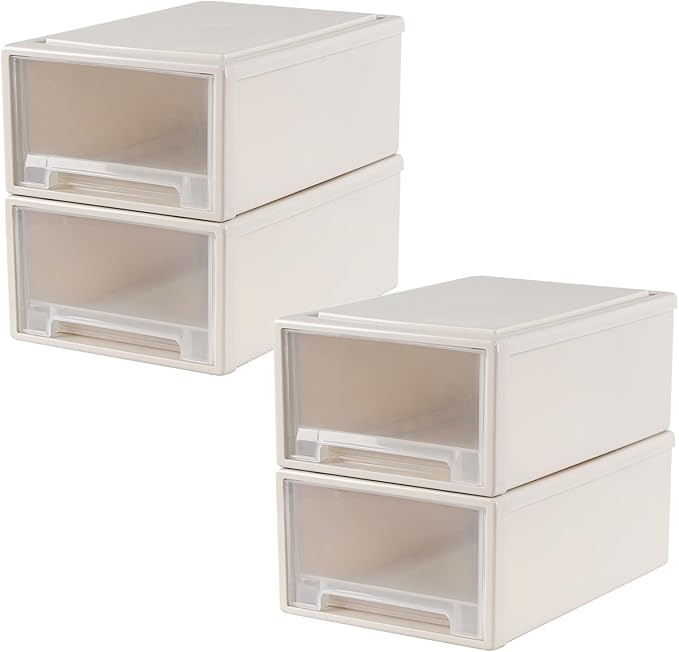 12 Quart Desktop Drawer Storage Unit, Plastic Stackable Storage Drawer, 4 Pack