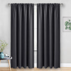 JIUZHEN Blackout Curtains for Bedroom - Thermal Insulated Room Darkening Rod Pocket Curtains for Living Room, Set of 2 Panels with Tiebacks, 52 x 96 Inch Length, Dark Grey