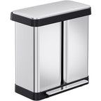 Arlopu 16 Gallon Dual Trash Can, 60L(2x30L) Stainless Steel Kitchen Garbage Can, Step-on Classified Recycle Garbage Bin with Removable Inner Buckets, for Kitchen, Living Room, Office (Silver)