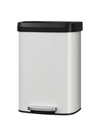 Garvee 13 gal / 50 L Metal Trash Can with Lid, Large Garbage Can for Kitchen, Rustproof Step-on Kitchen Metal Trash Bin with Liner Rim, Rear Handle, Soft Close Plastic Lid, White